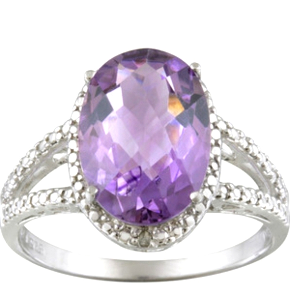 Gorgeous Genuine Oval Amethyst Sterling Silver Ring Size 10!